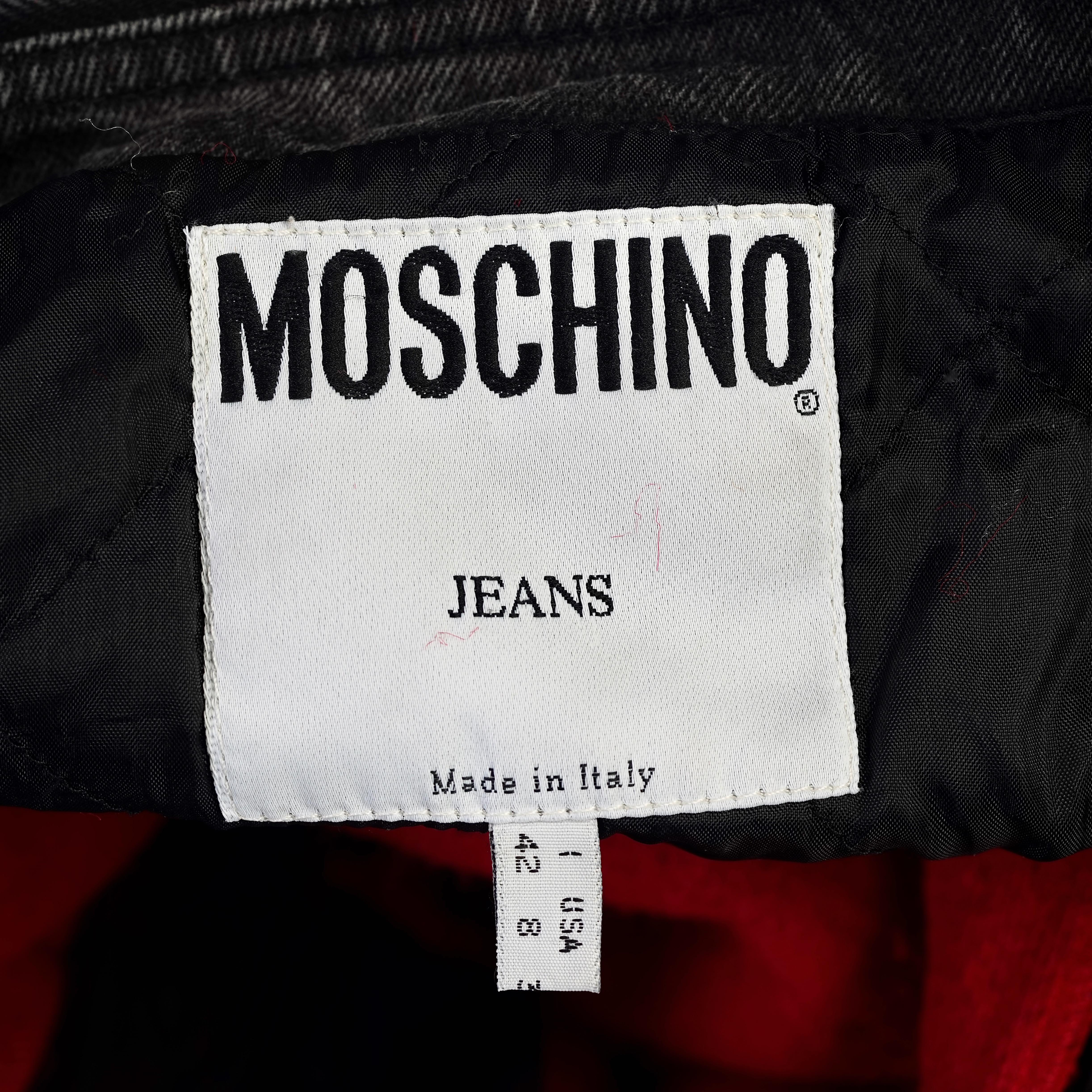 Vintage MOSCHINO Removable Red Faux Fur Denim Cropped Jacket 6