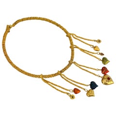 Vintage MOSCHINO Rigid Chain Wrap Fringe Heart Charm Choker Necklace