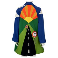 Vintage MOSCHINO Road Sign Applique Wool Coat US Size 8