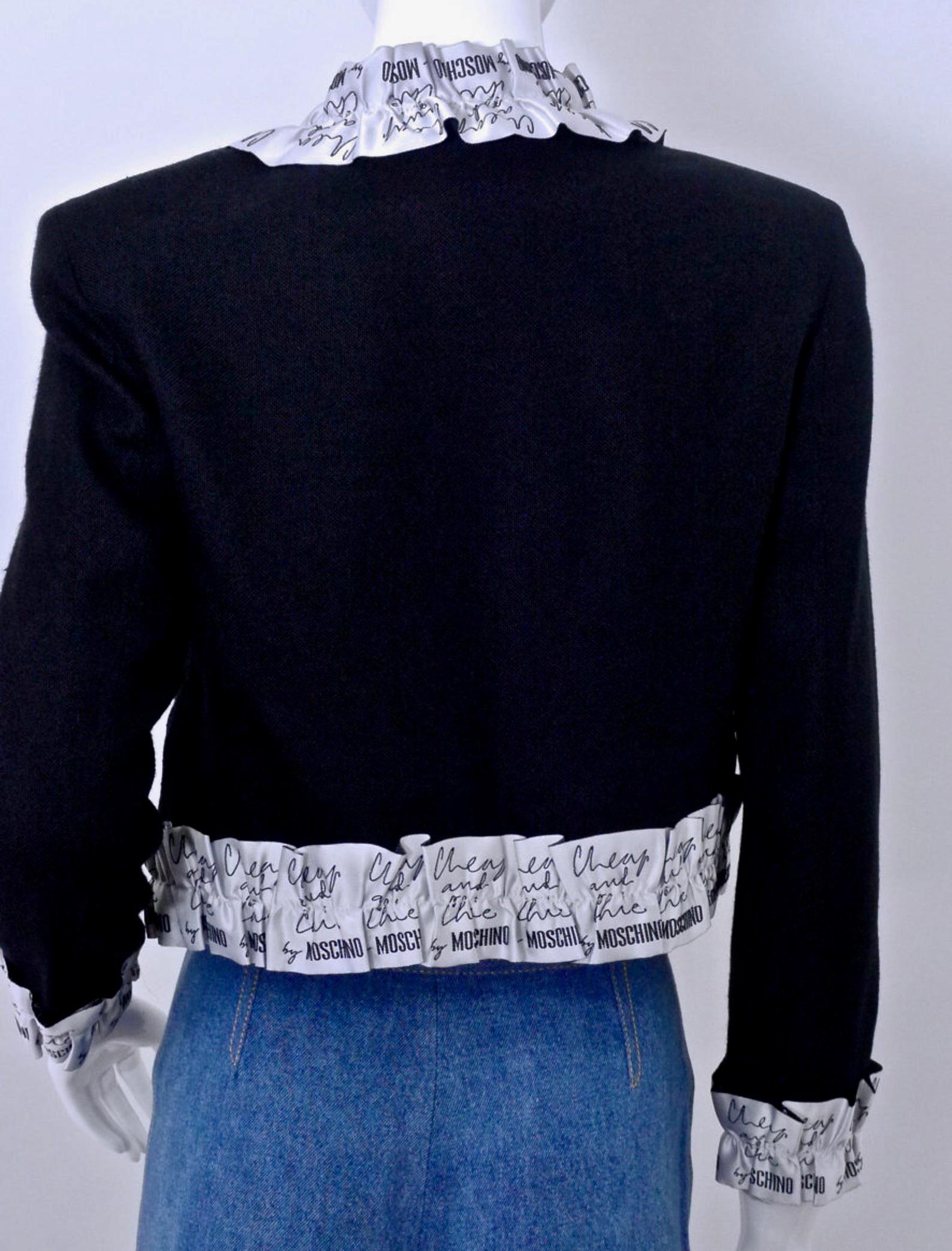 Black Vintage MOSCHINO Ruffled Ribbon Crop Jacket For Sale
