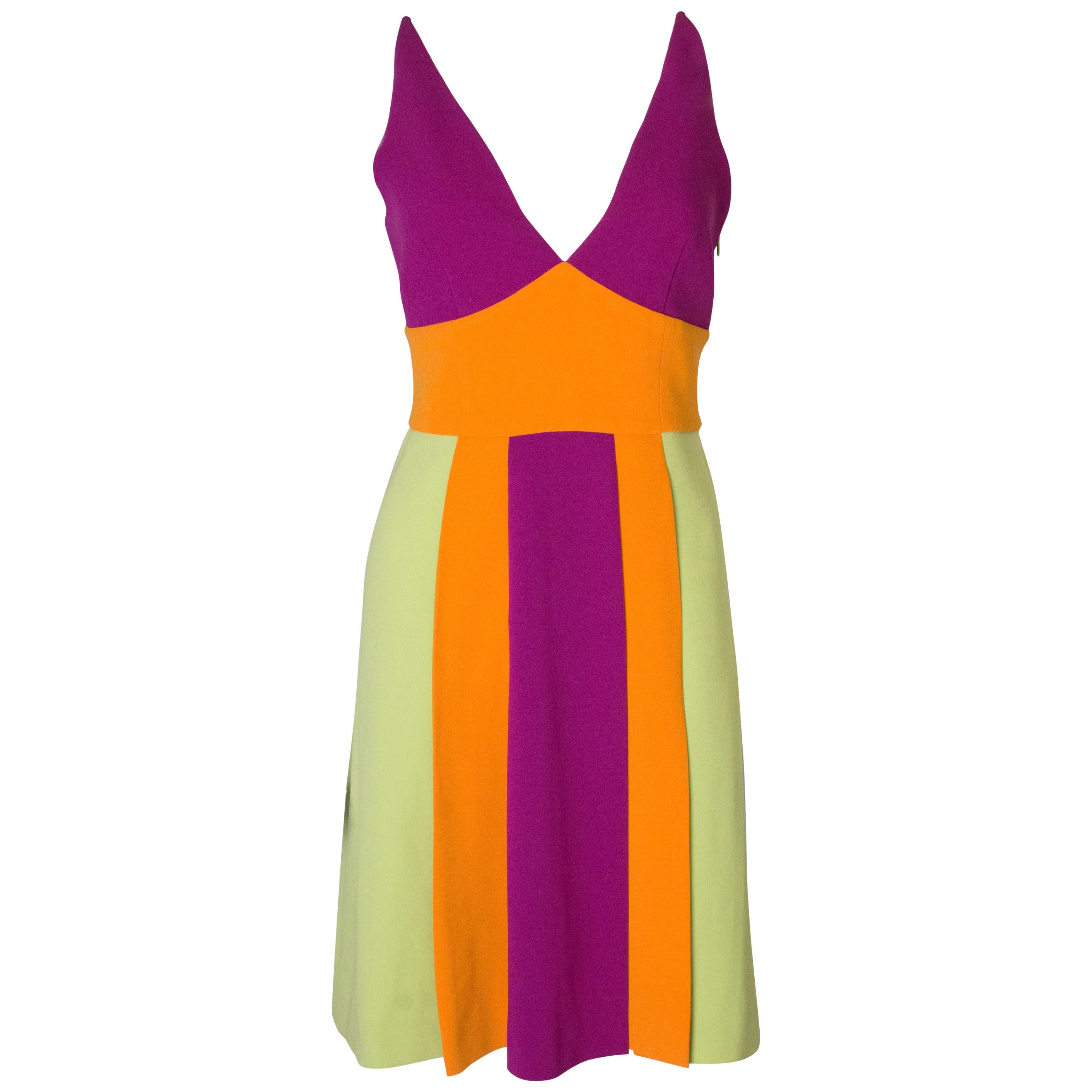 Vintage Moschino Multi Colour Runway Crepe Dress For Sale