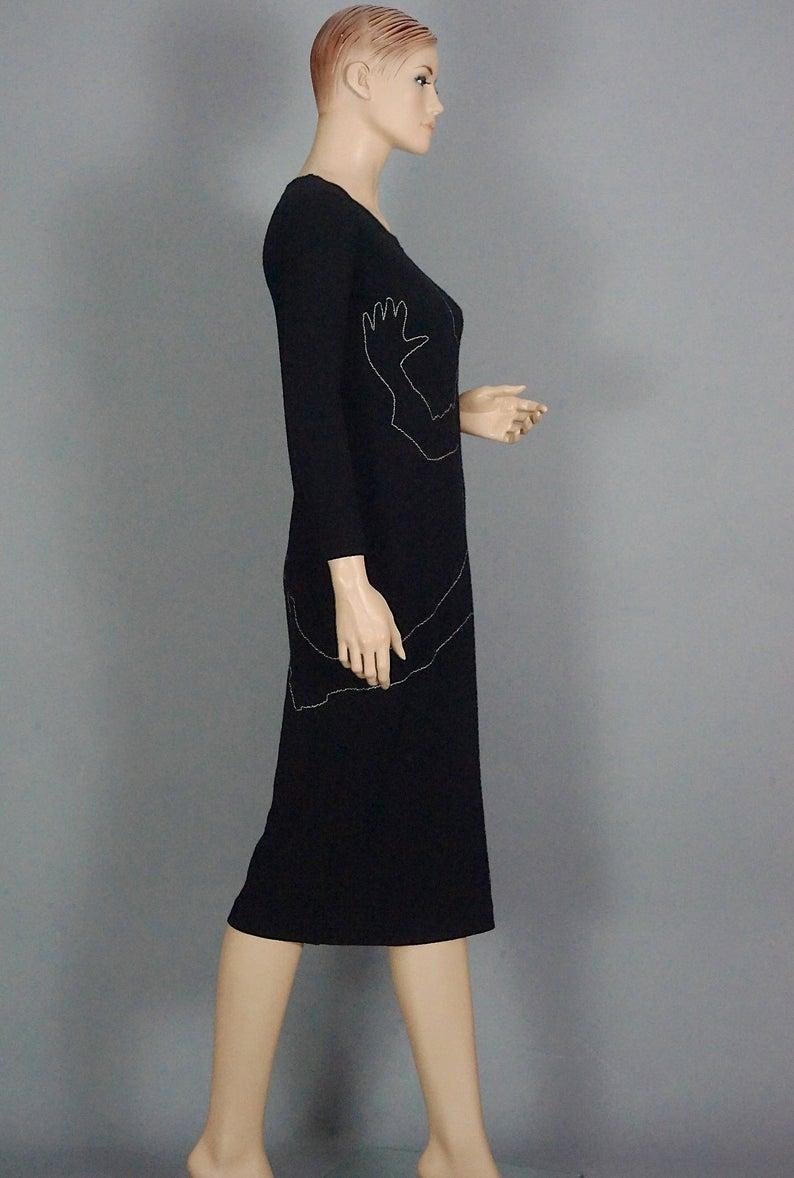 Black Vintage MOSCHINO Silhouette Profile Stitches Bodycon Dress For Sale