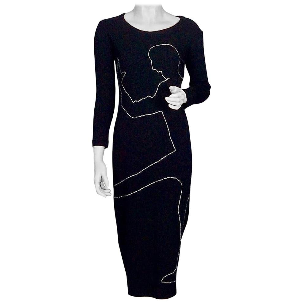 Vintage MOSCHINO Silhouette Profile Stitches Bodycon Dress For Sale