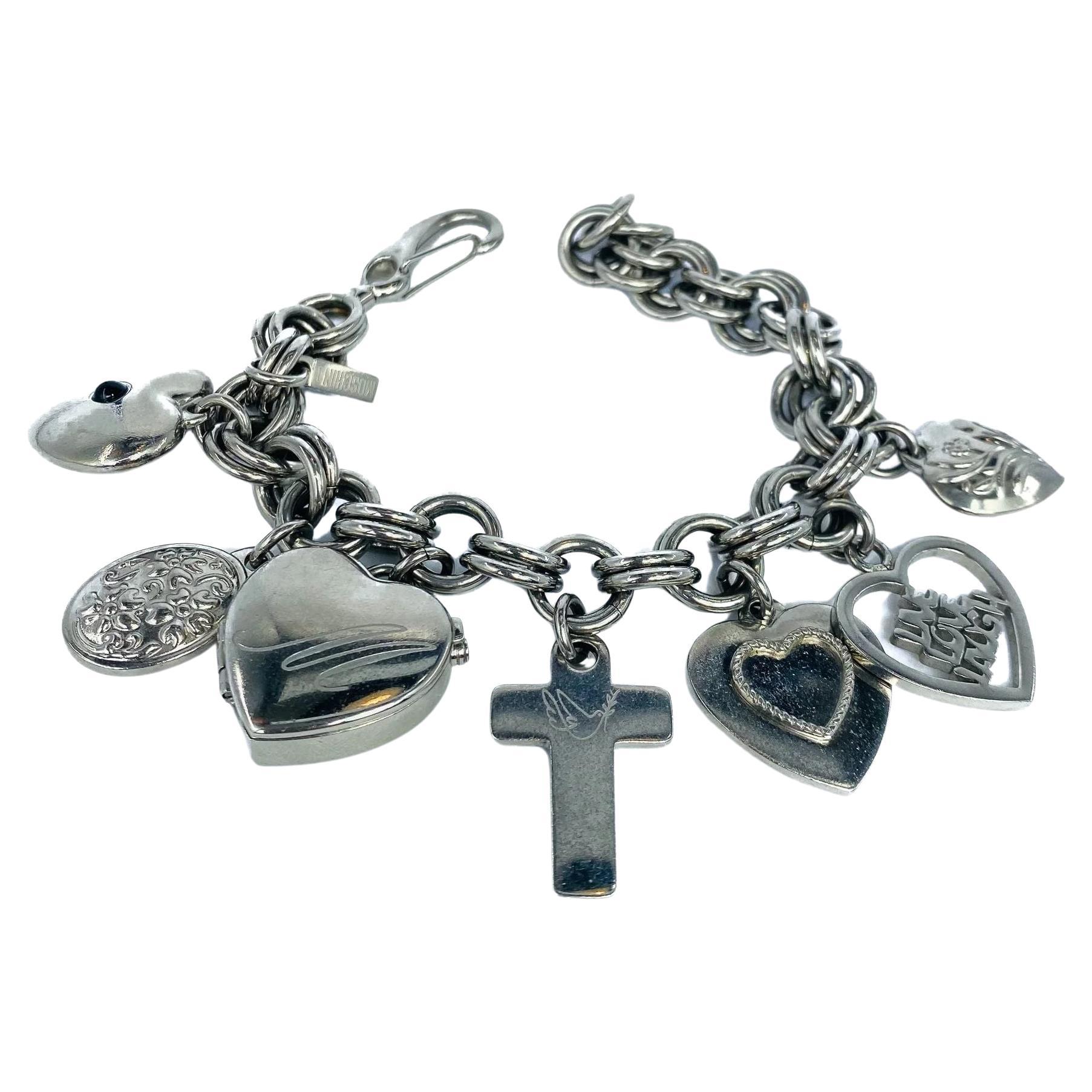 Vintage Moschino SIlver Stainless Steel Charm Bracelet Y2K For