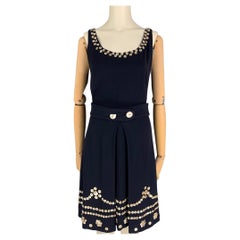 Vintage MOSCHINO Size 8 Navy Wool Blend Applique Shift Dress