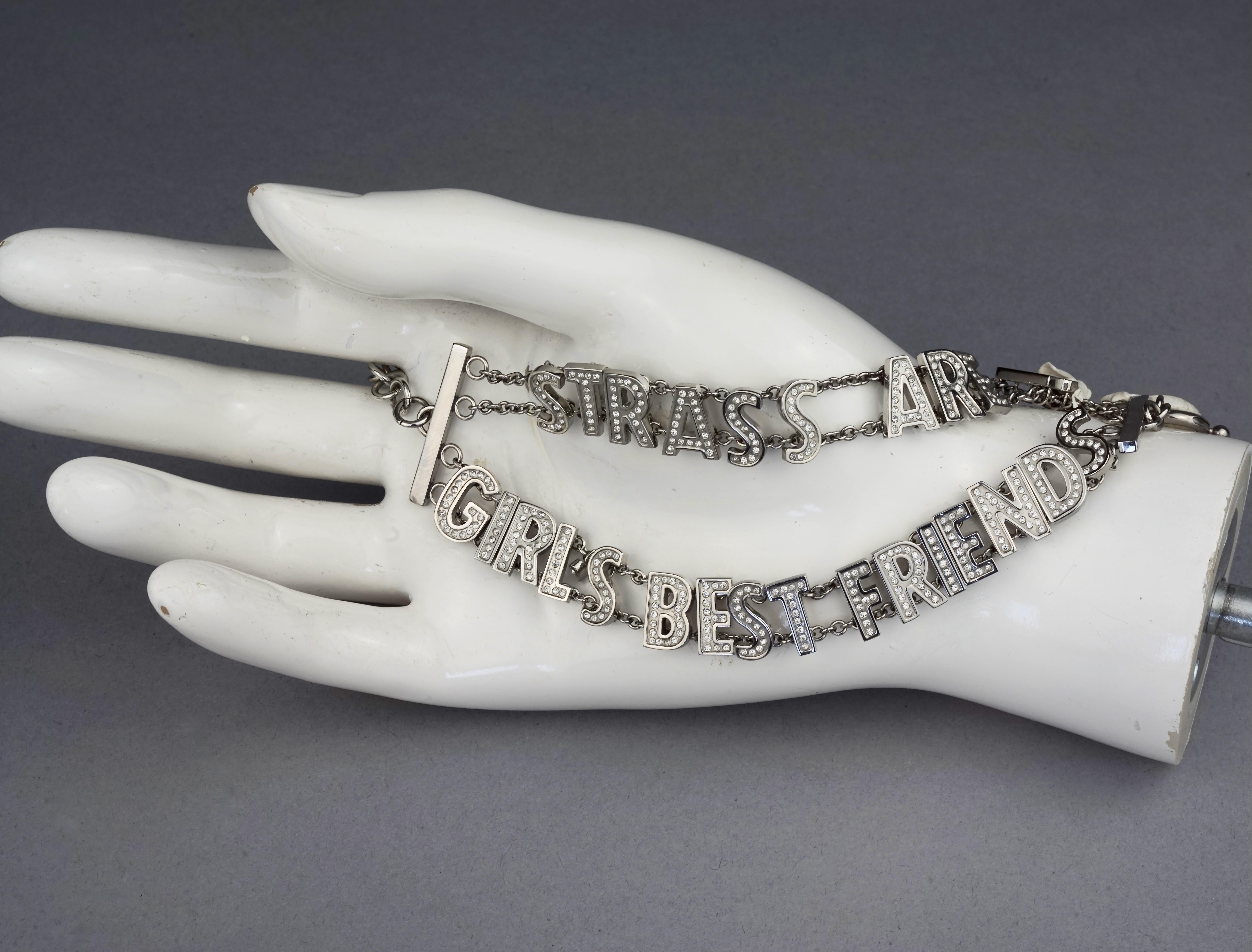 Vintage MOSCHINO Strass Are A Girls Best Friend Rhinestone Novelty Bracelet For Sale 4