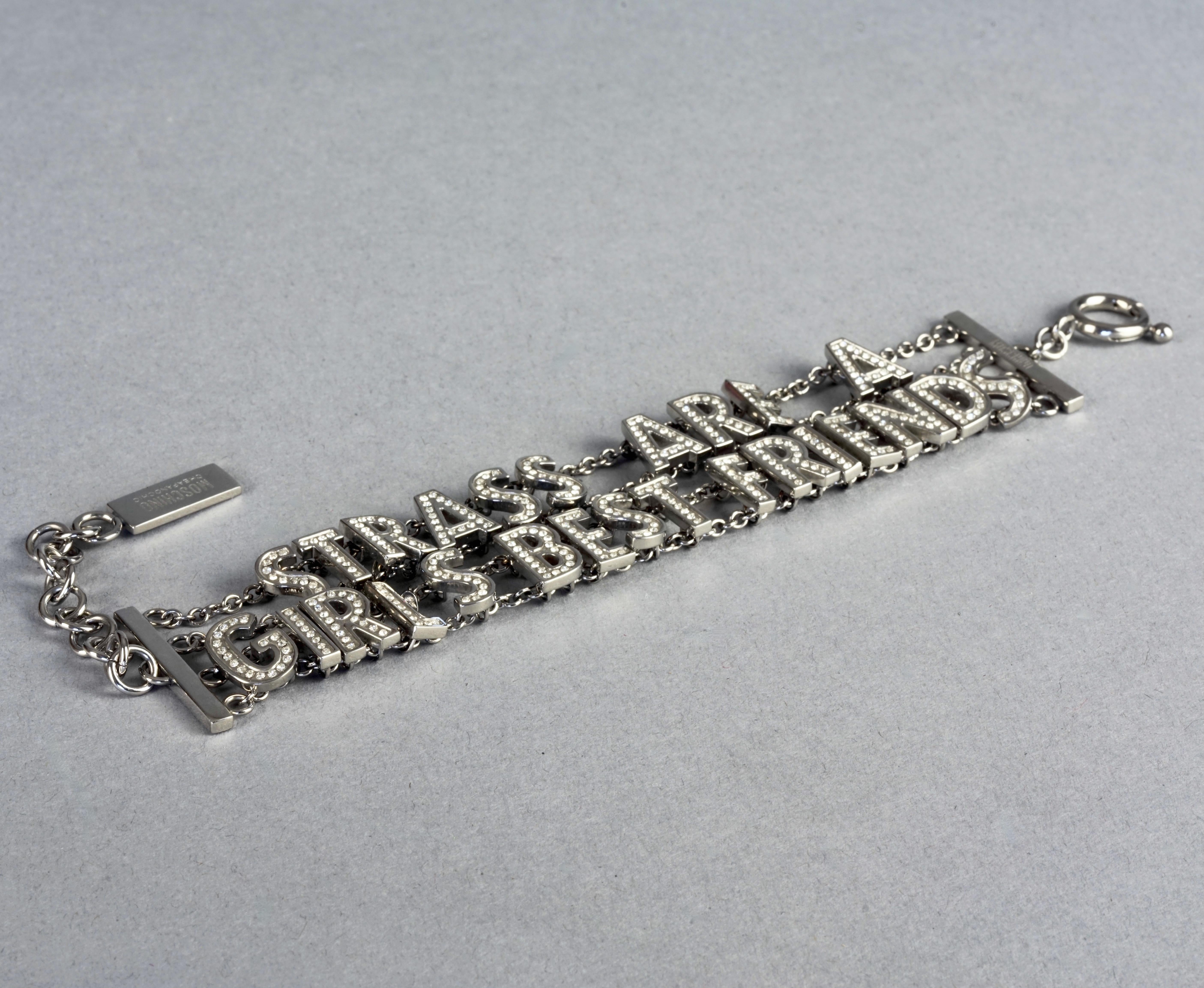 Vintage MOSCHINO Strass Are A Girls Best Friend Rhinestone Novelty Bracelet For Sale 1