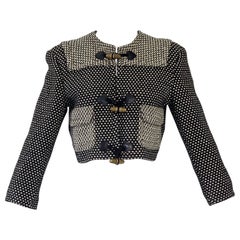 Vintage MOSCHINO Thimble Button Black White Woven Alpaca Blend Cropped Jacket