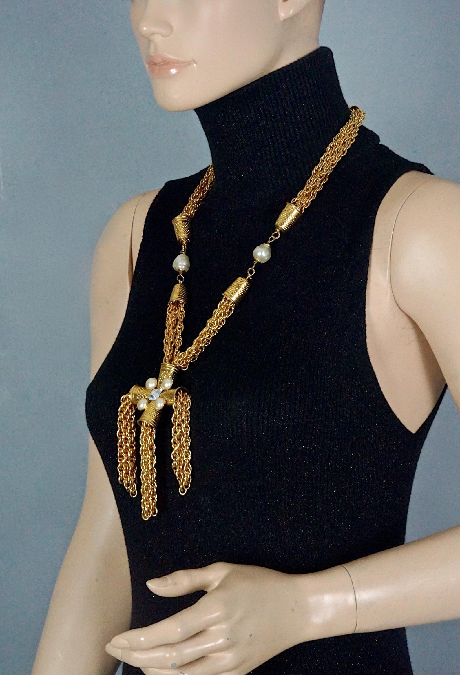 Women's Vintage MOSCHINO Thimble Cross Cascading Tassel Fringe Chain Necklace
