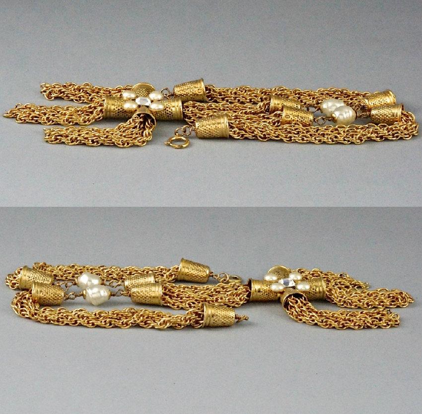 Vintage MOSCHINO Thimble Cross Cascading Tassel Fringe Chain Necklace 1