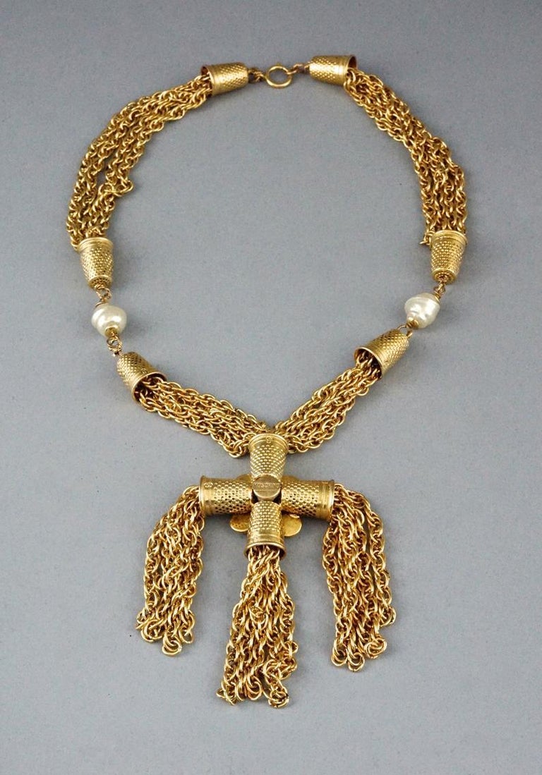 Vintage MOSCHINO Thimble Cross Cascading Tassel Fringe Chain Necklace ...