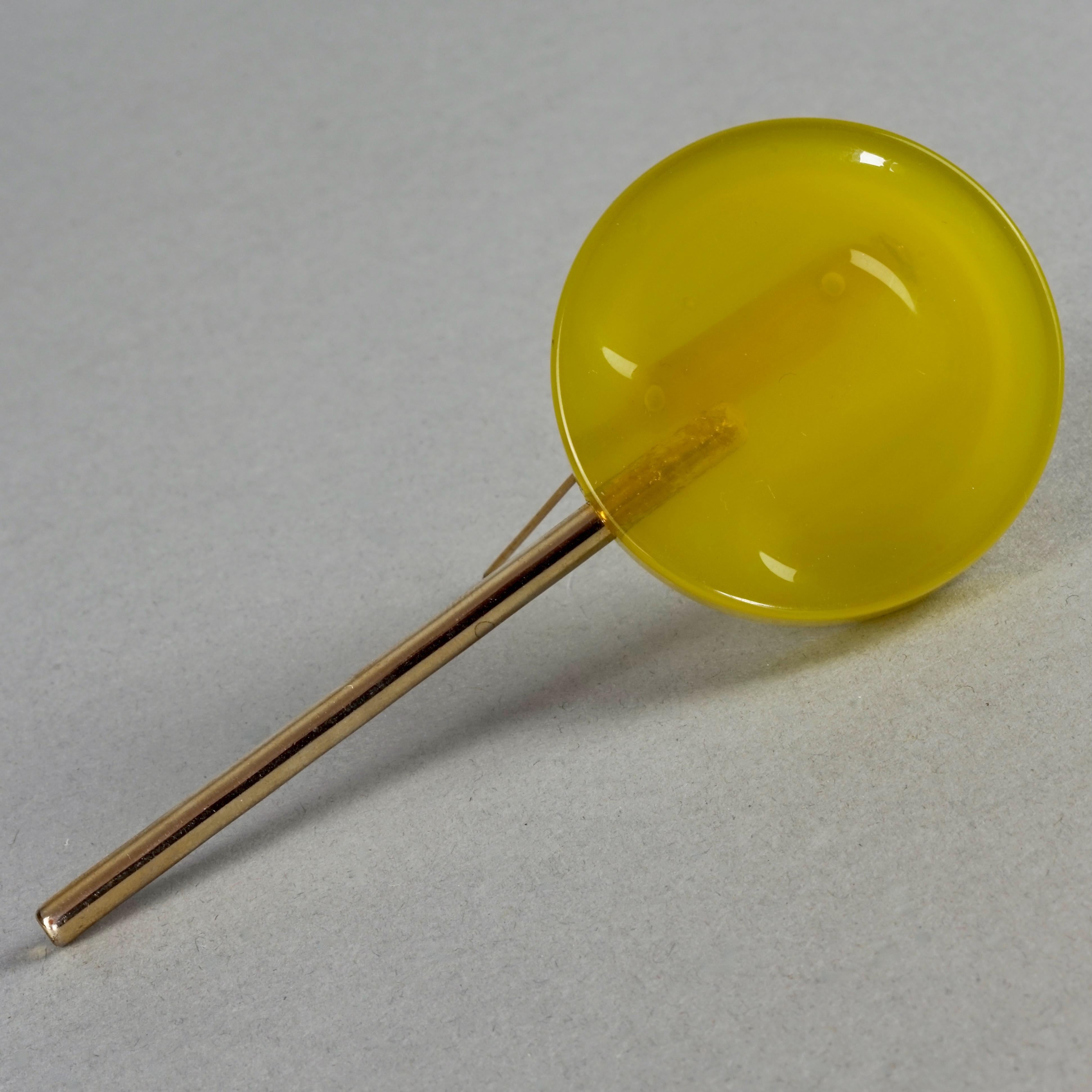 Vintage MOSCHINO Yellow Citrus Lollipop Candy Novelty Brooch For Sale 1