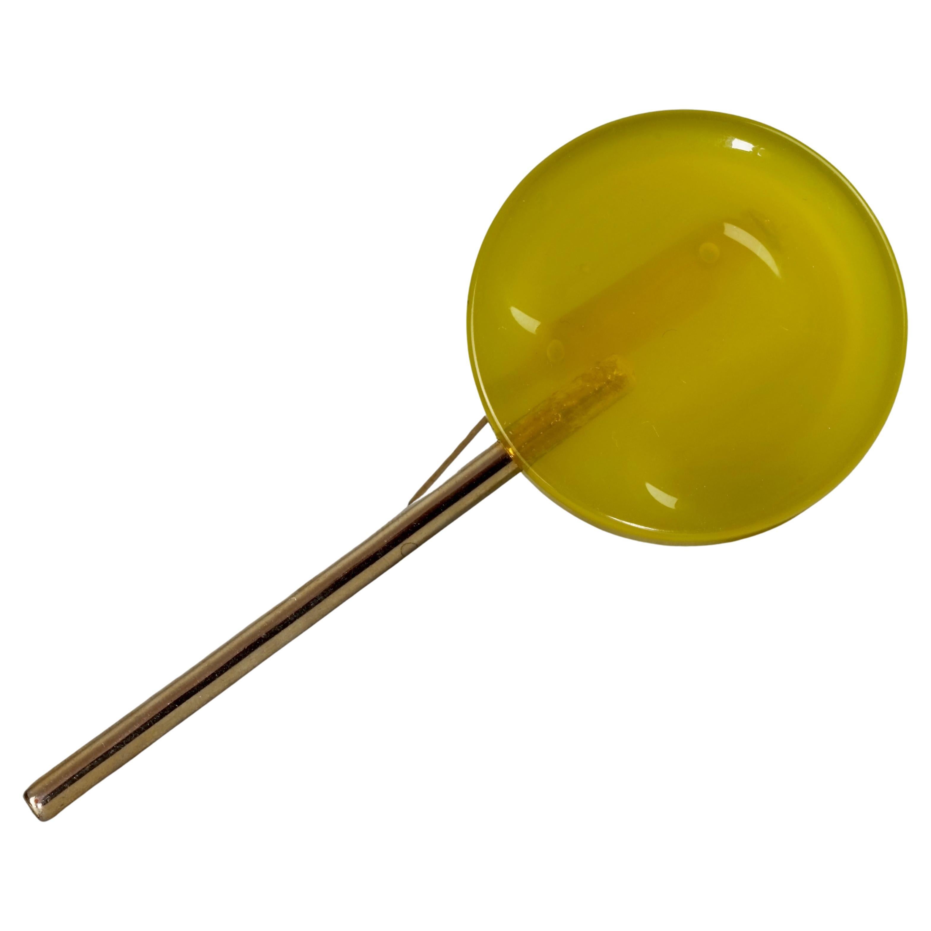Vintage MOSCHINO Yellow Citrus Lollipop Candy Novelty Brooch For Sale