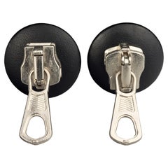 Vintage MOSCHINO Zipper Leather Disc Novelty Earrings
