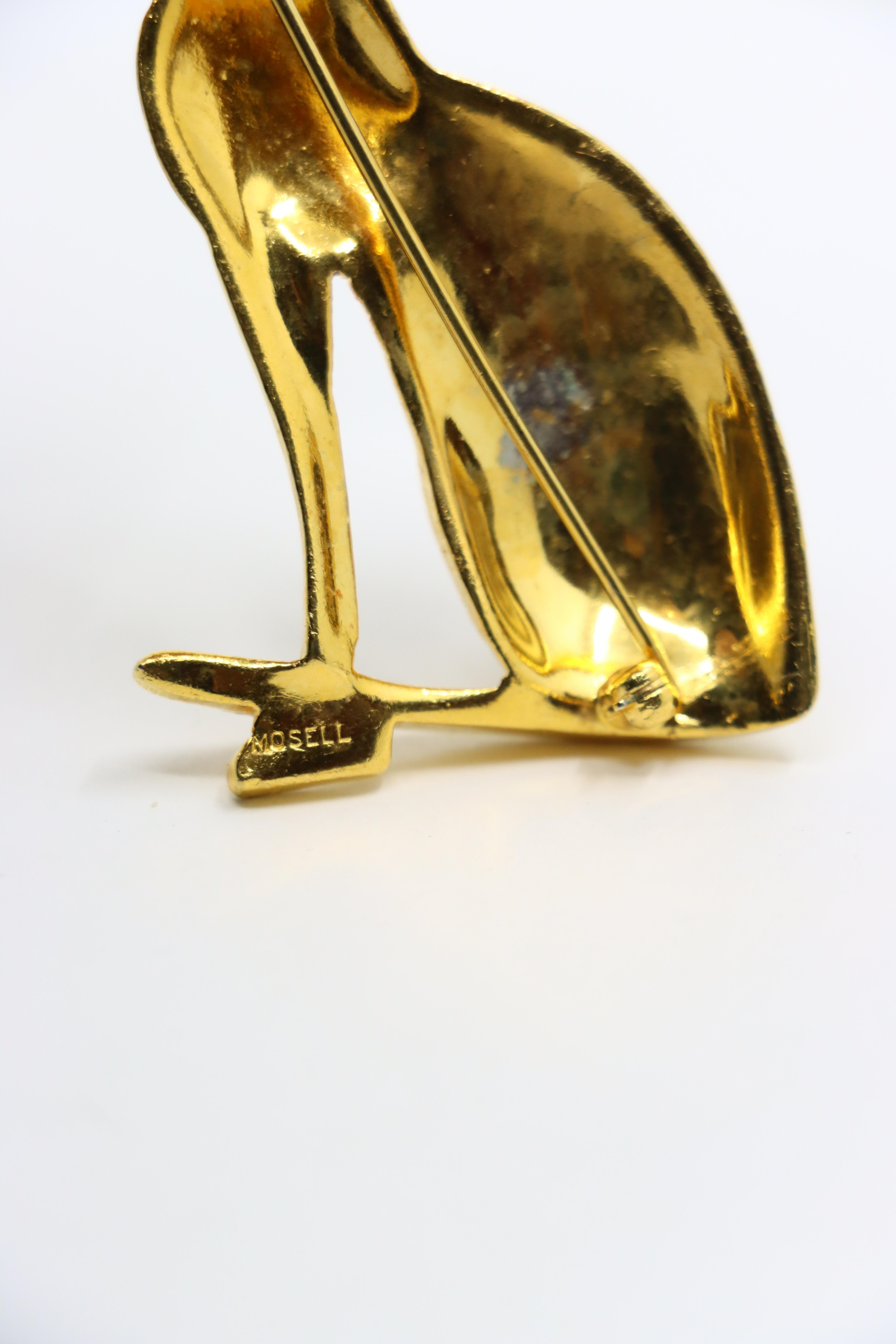 Vintage MOSELL Gold Tone Purple Rhinestone Cat Pendant For Sale 3