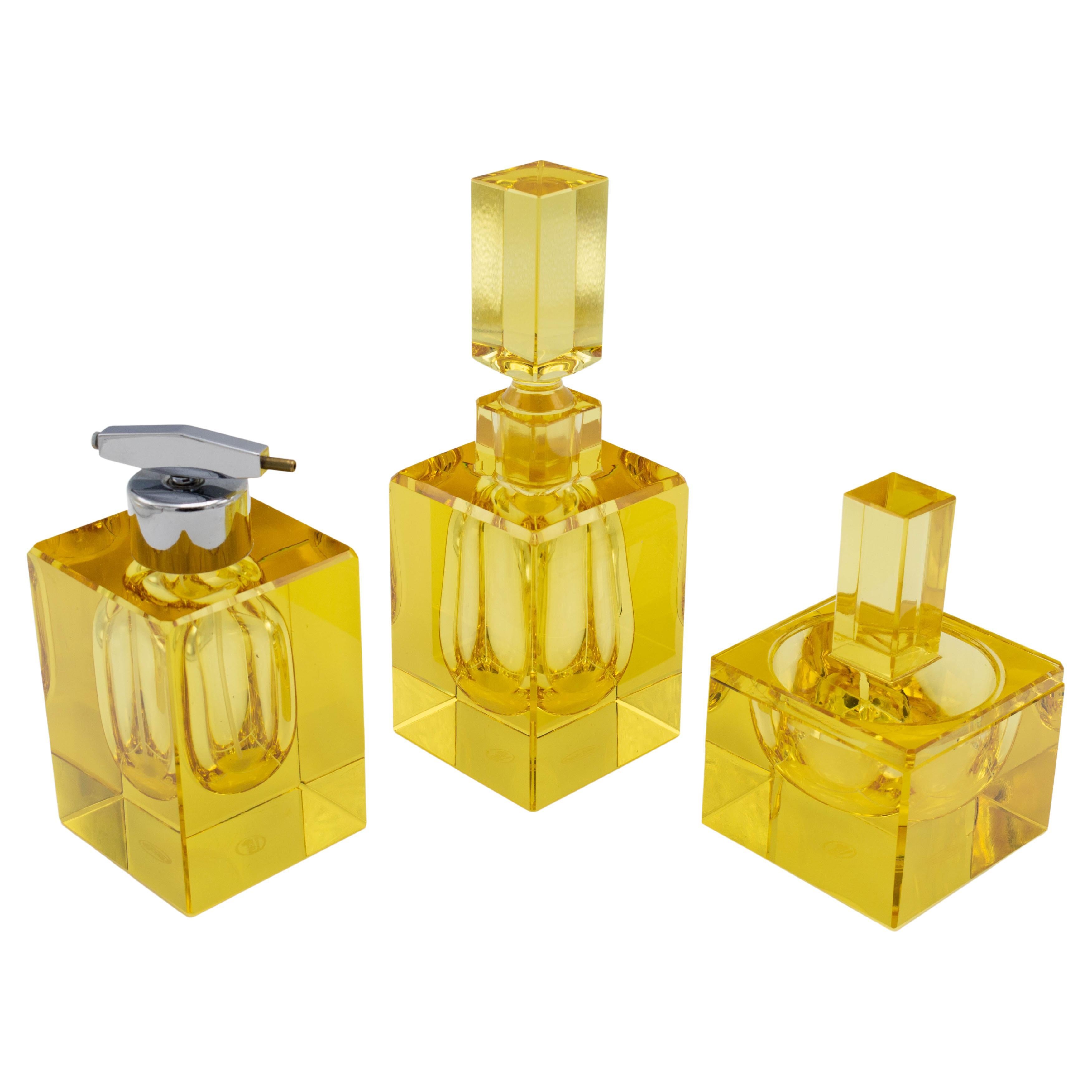 Vintage Moser 3 Piece Glass Perfume Vanity Set For Sale