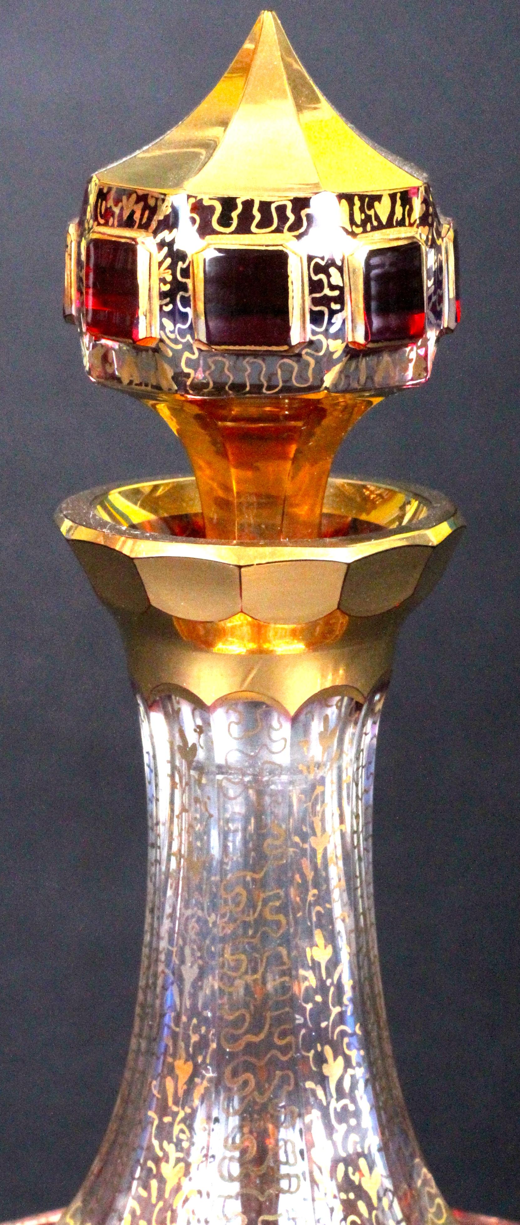 Tchèque Vieux Moser Cabochon Canneberge et Set Cordial Or en vente