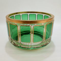 Vintage Moser Gilt Glass Bowl with Green Cabochons