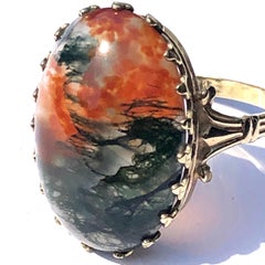 Vintage Moss Agate and 9 Carat Gold Ring