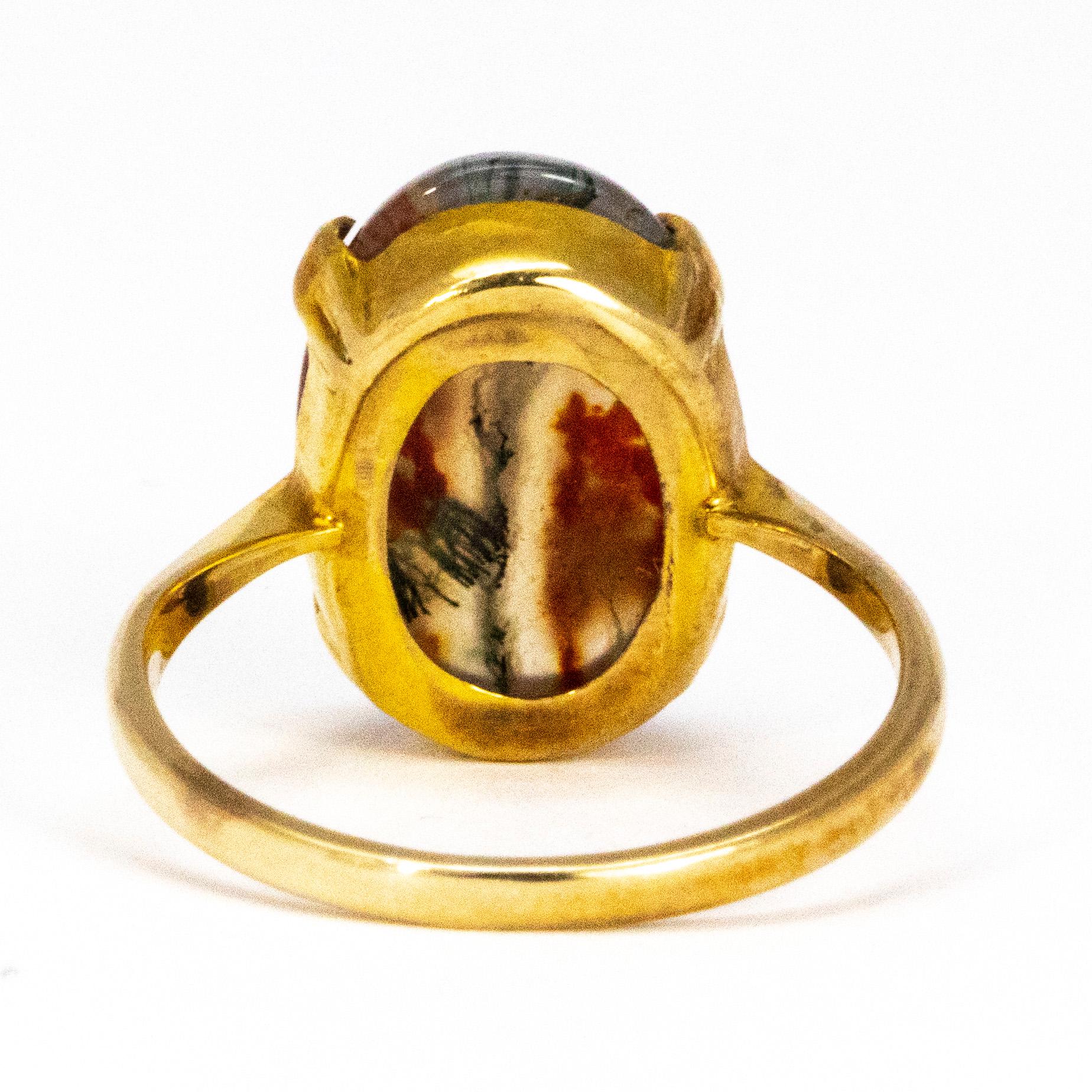 Vintage Moss Agate and 9 Carat Gold Ring In Good Condition In Chipping Campden, GB