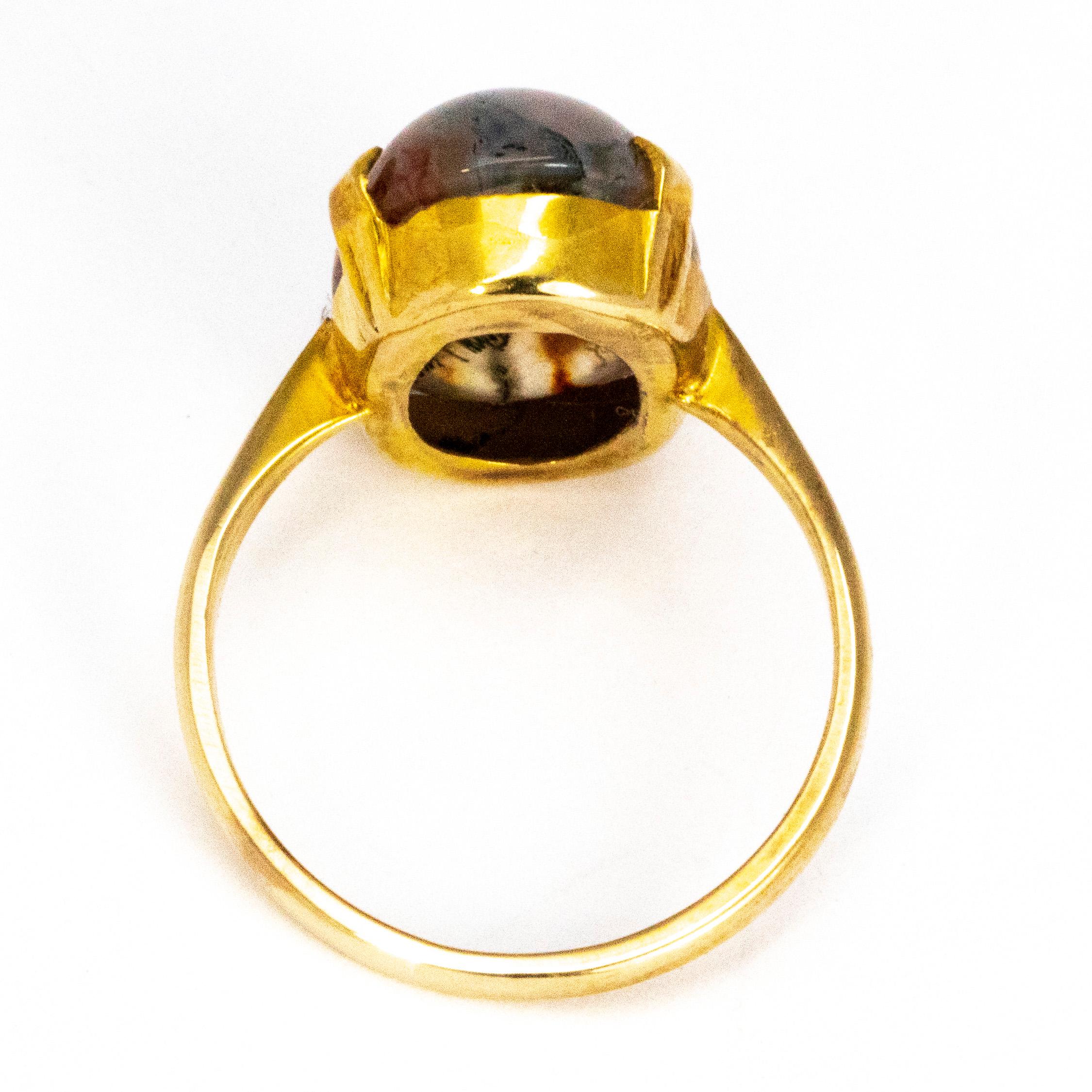 Women's Vintage Moss Agate and 9 Carat Gold Ring