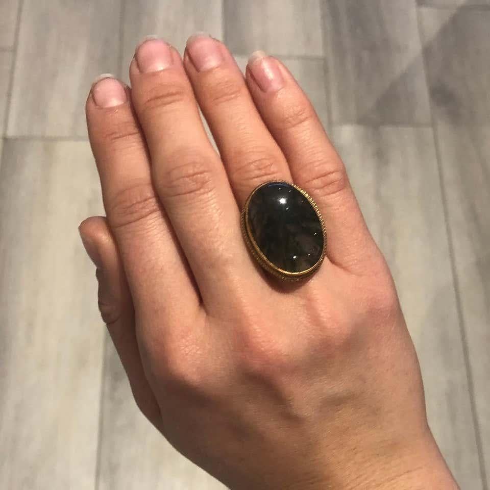 Modern Vintage Moss Agate and 9 Carat Gold Ring For Sale