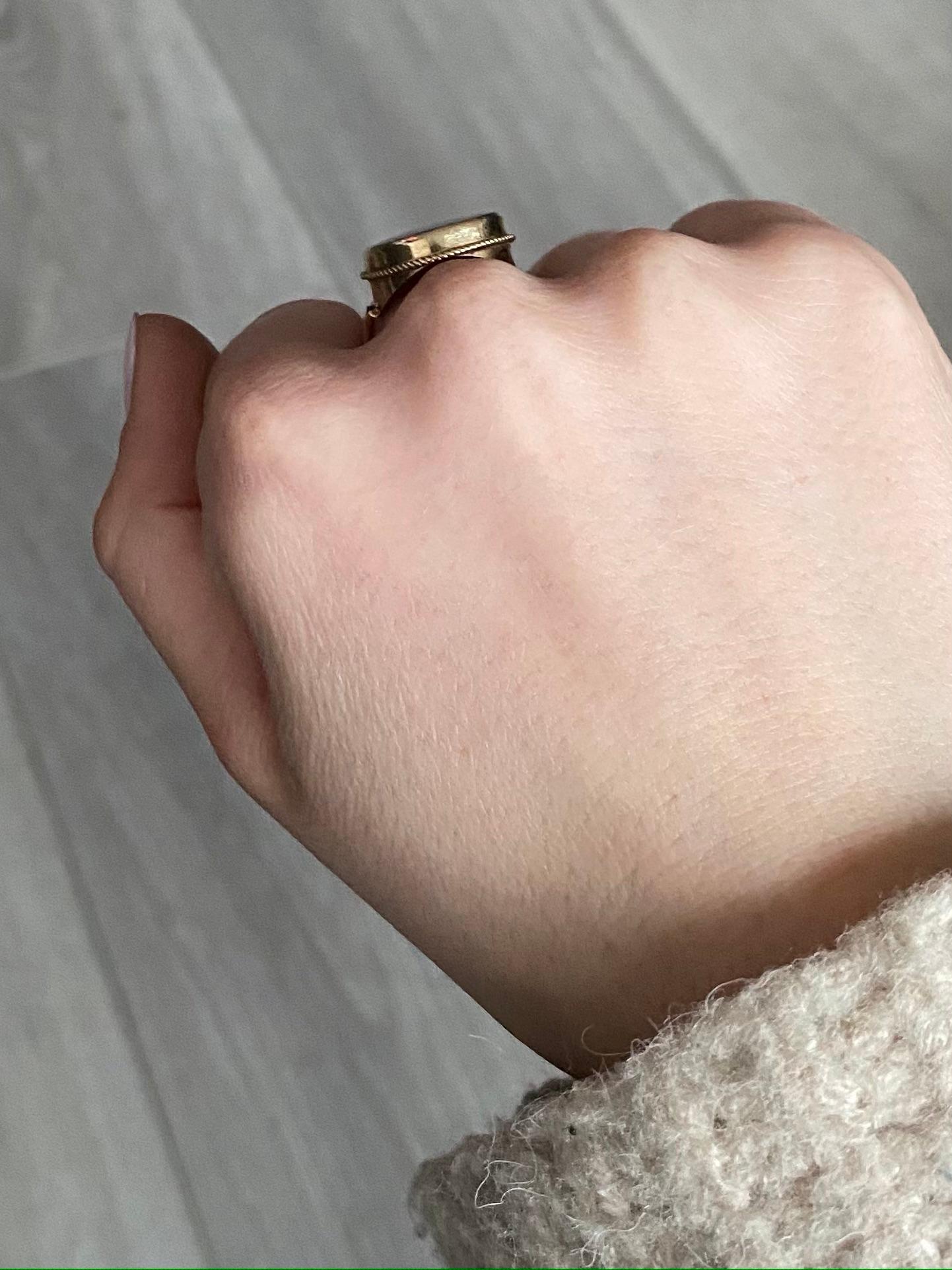 Modern Vintage Moss Agate and 9 Carat Gold Ring