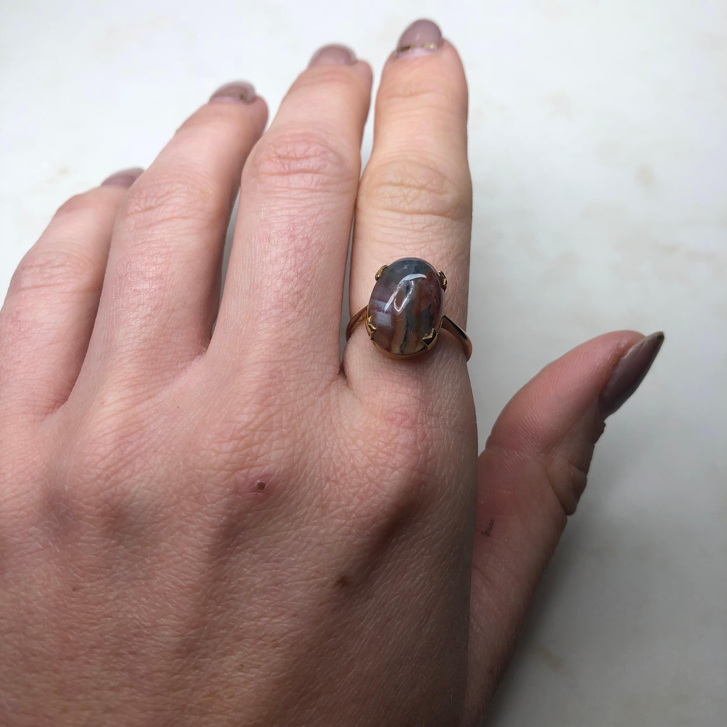 Vintage Moss Agate and 9 Carat Gold Ring 1