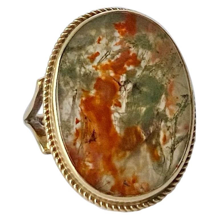 Vintage Moss Agate and 9 Carat Gold Ring For Sale