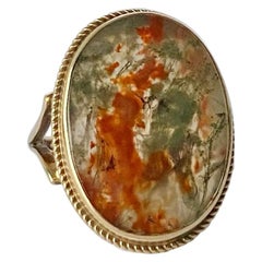Antique Moss Agate and 9 Carat Gold Ring