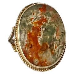 Anello vintage in agata muschiata e oro 9 carati
