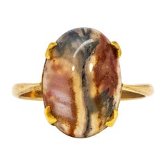 Vintage Moss Agate and 9 Carat Gold Ring