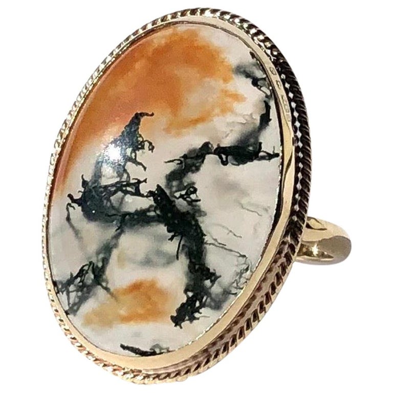 Vintage Moss Agate and 9 Carat Gold Ring For Sale at 1stdibs