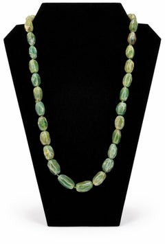 Vintage Moss Agate Long Necklace, Gilt Metal Clasp, Circa 1920s-1940s