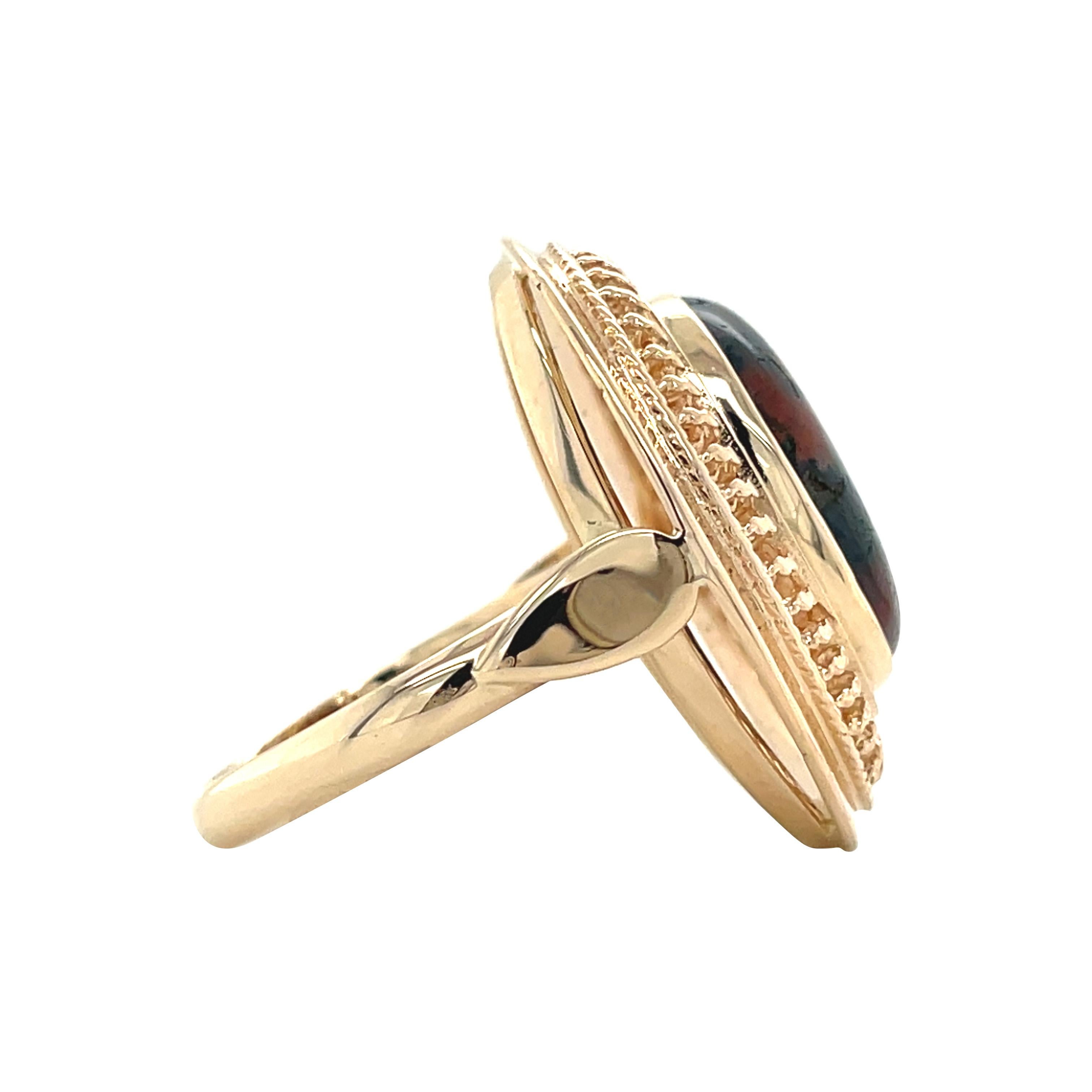 Vintage Moss Achat Aussage Ring, 14 Karat Gelbgold Größe 6,5 (Cabochon) im Angebot