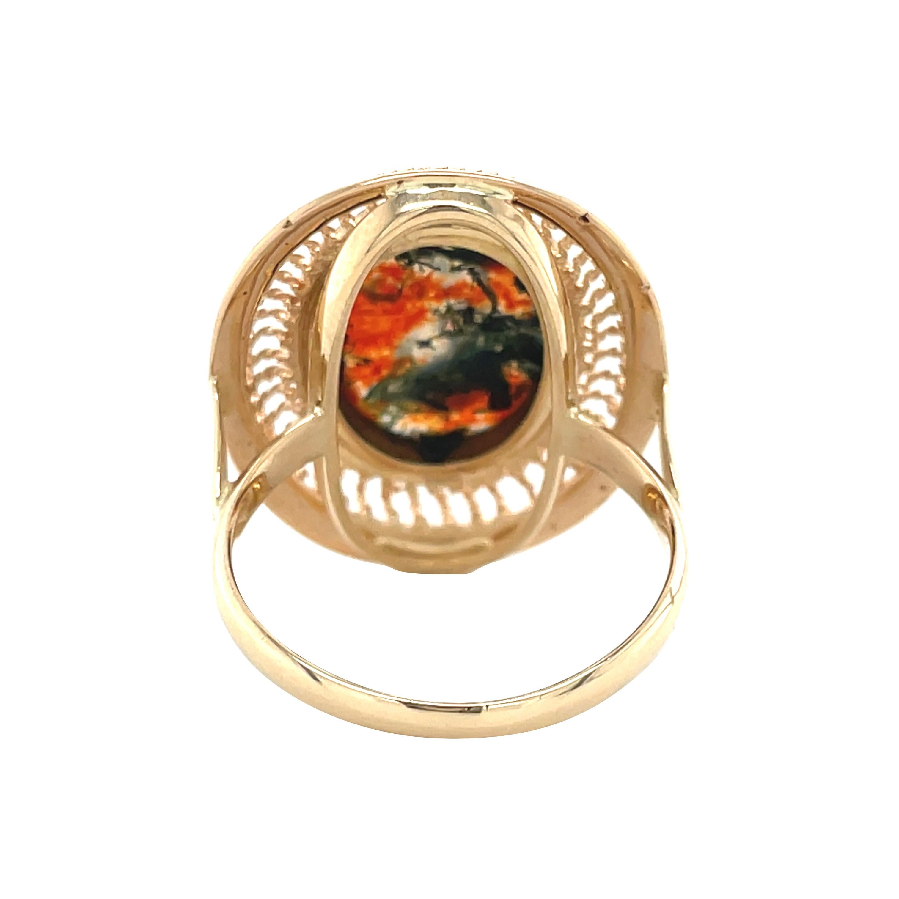 Vintage Moss Achat Aussage Ring, 14 Karat Gelbgold Größe 6,5 im Zustand „Gut“ im Angebot in AMSTERDAM, NL