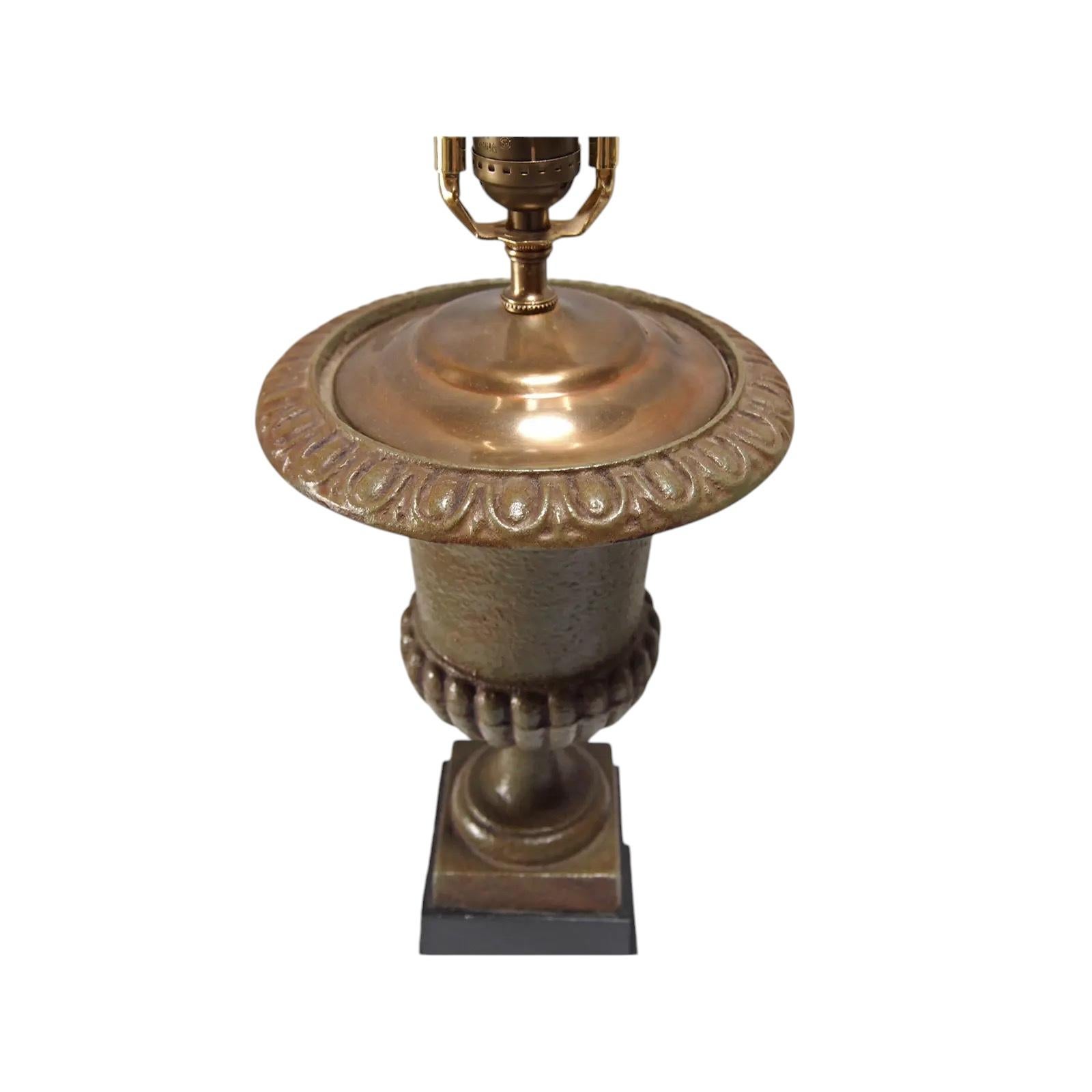 American Vintage Moss Green Iron Campagna Urn Shaped Lamps For Sale