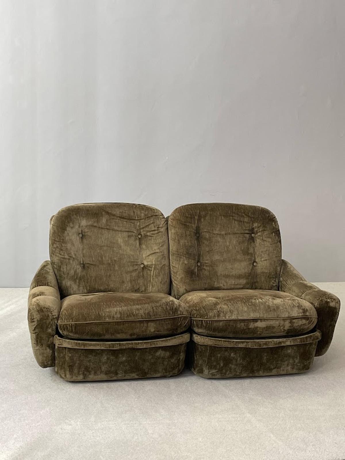 Space Age Vintage Moss Green Velvet Modular sofa set attributed to Michel Cadestin For Sale
