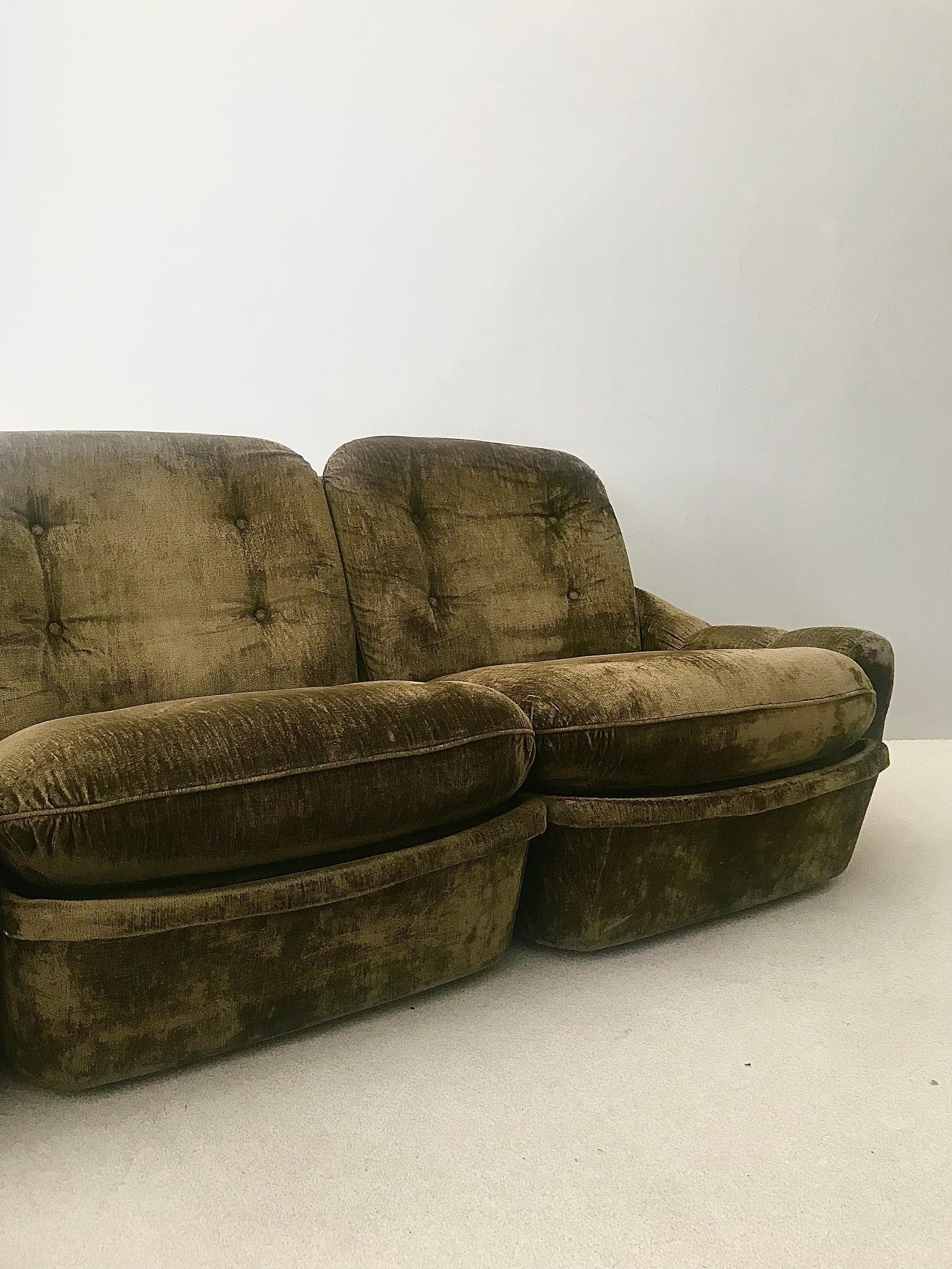 Vintage Moss Green Velvet Modular sofa set attributed to Michel Cadestin For Sale 2