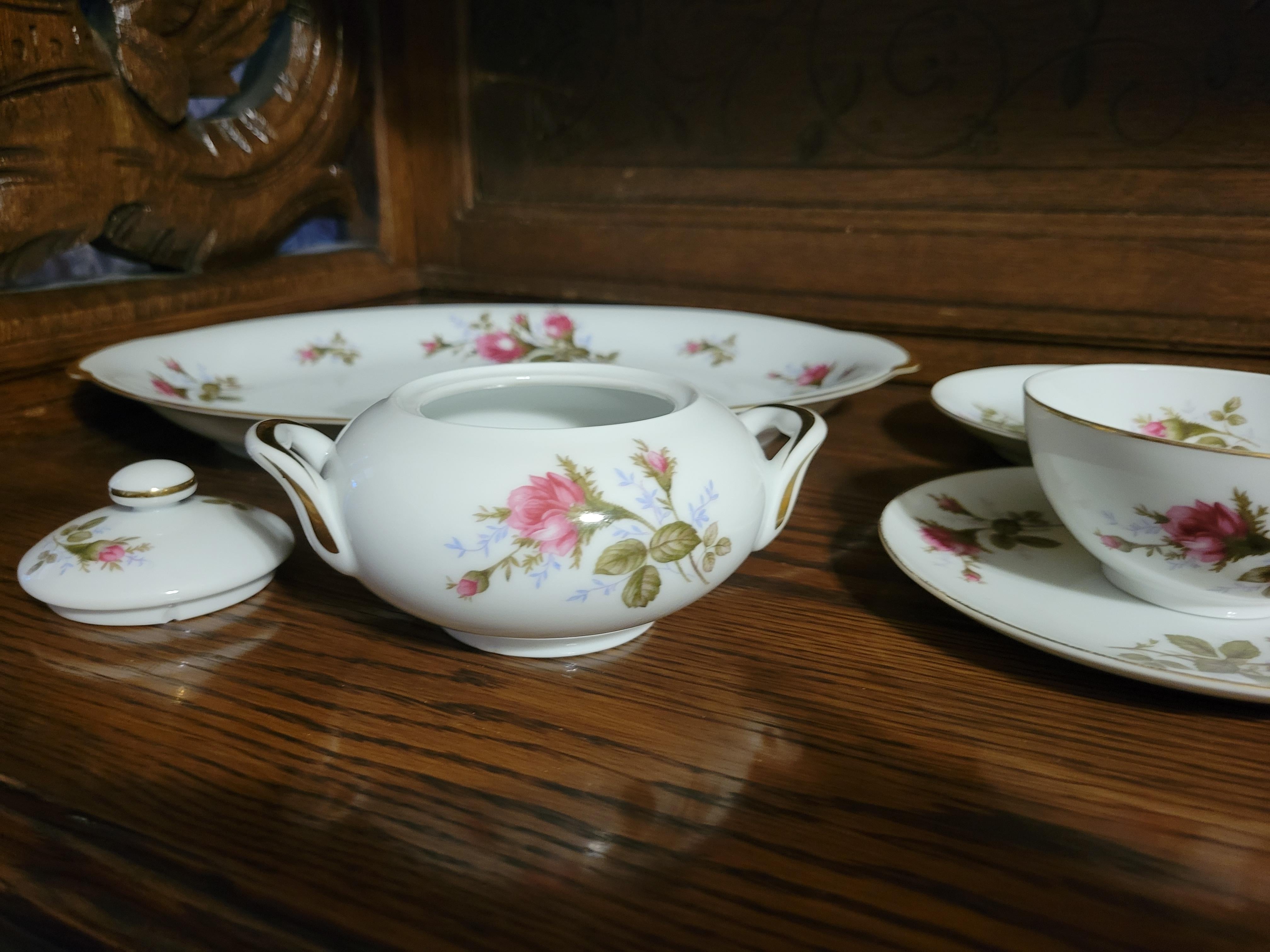 Vintage Moss Rose by Japan Fine China Tea Set - 15 Pieces plus 13 Replacements For Sale 7