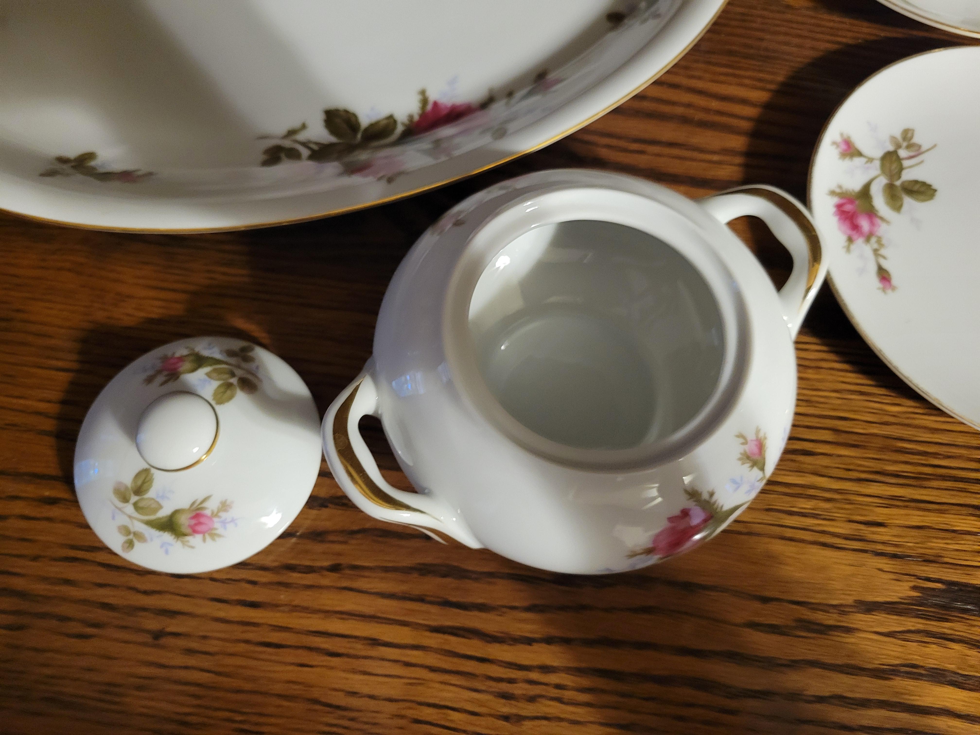 Porcelain Vintage Moss Rose by Japan Fine China Tea Set - 28 Pieces  For Sale