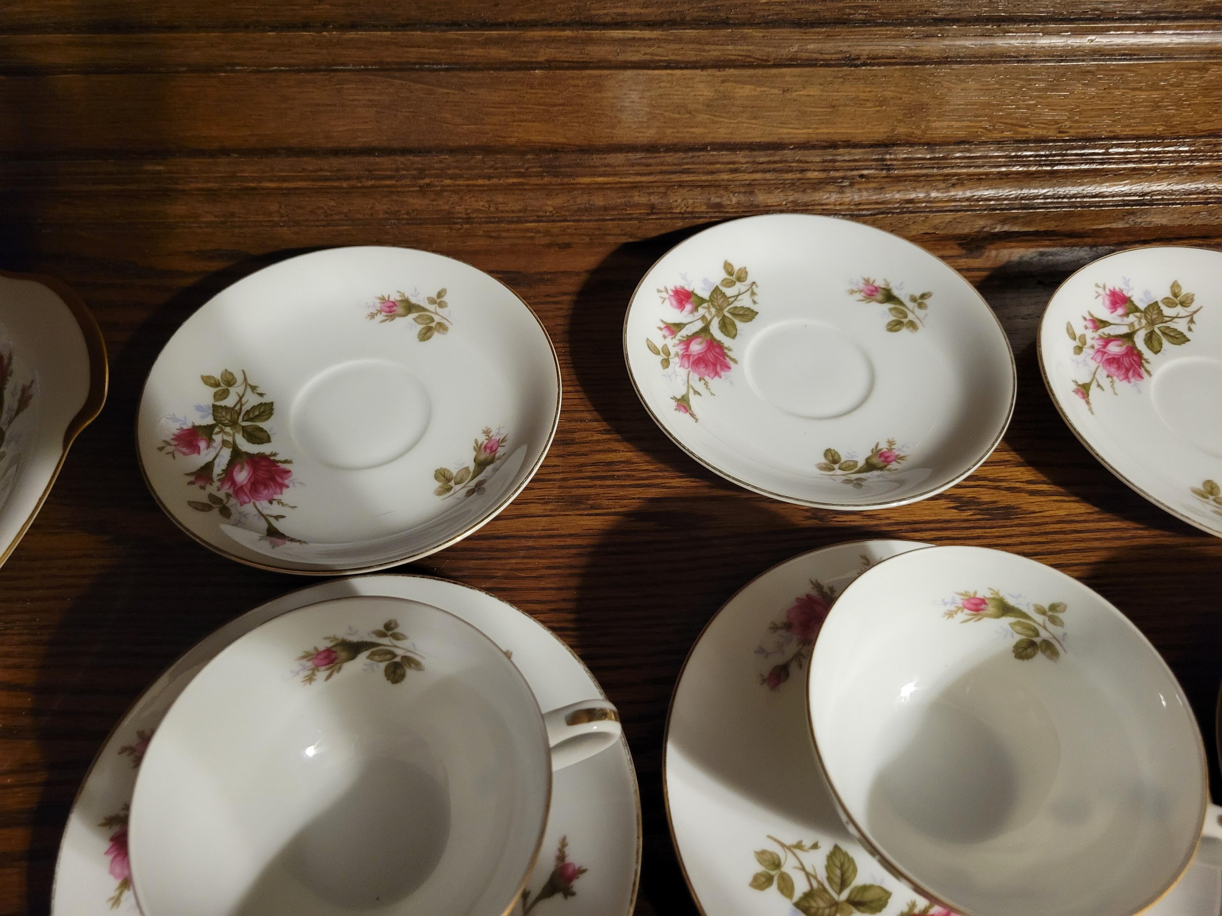 Vintage Moss Rose by Japan Fine China Tea Set - 15 Pieces plus 13 Replacements For Sale 3