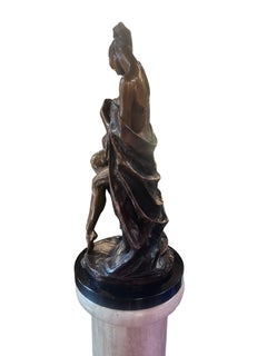 Vintage Mother and Child Bronze Sculpture By Rebecca Ghiglieri on Marble Base