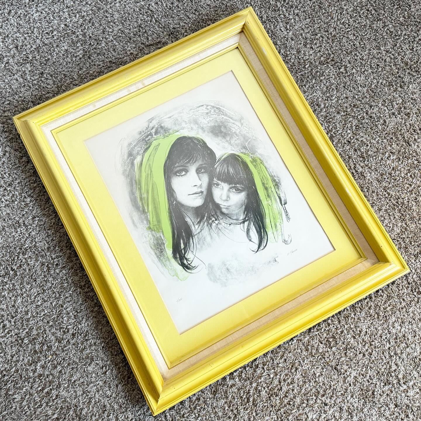 Vintage Mother and Daughter Lithograph Signed and Numbered In Good Condition For Sale In Delray Beach, FL