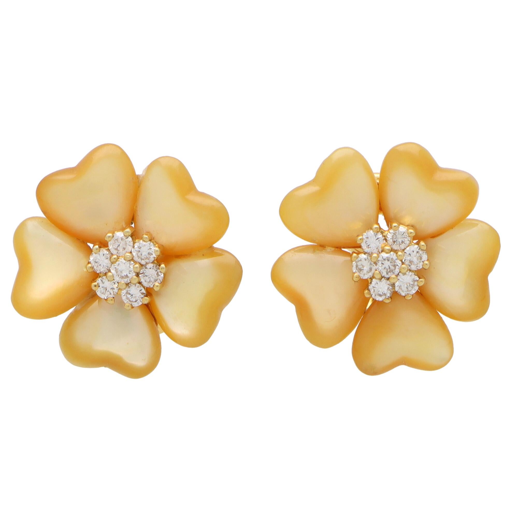 yellow gold diamond flower earring set