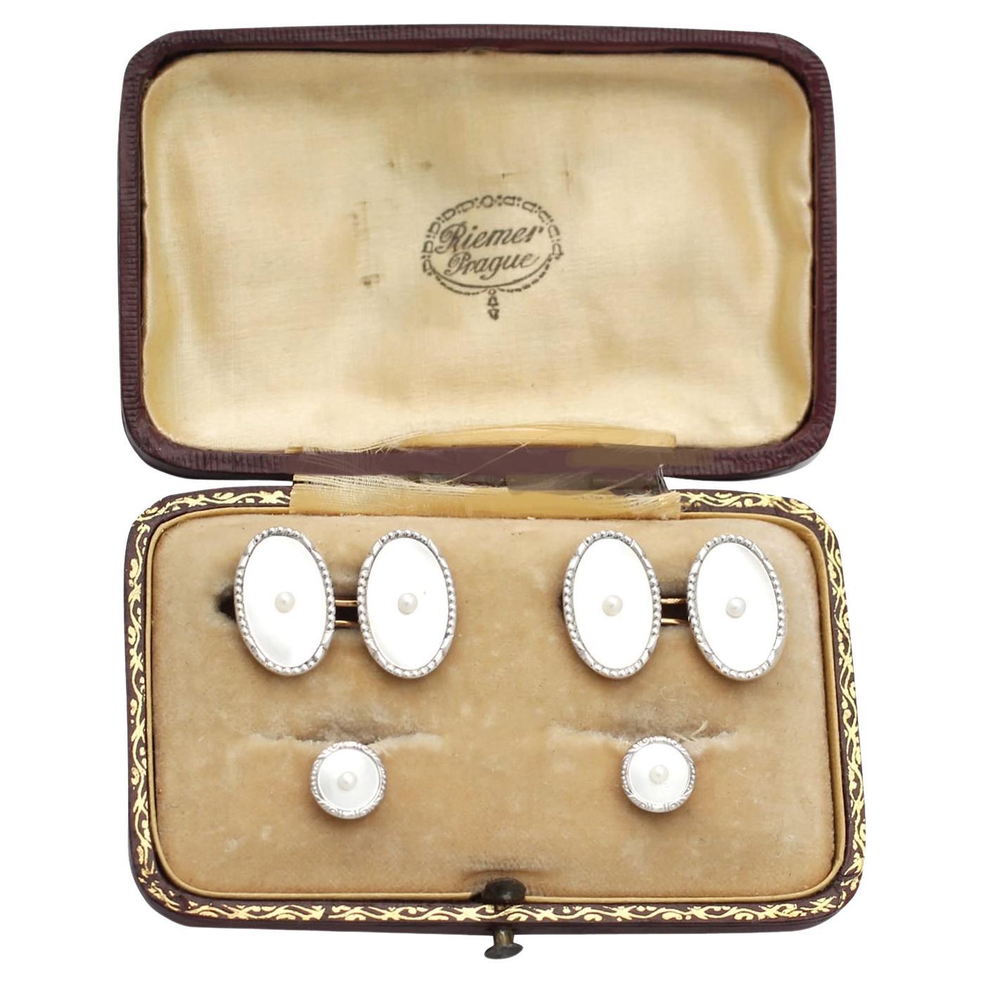 Vintage Mother of Pearl and Pearl Gold Gents Cocktail Set For Sale