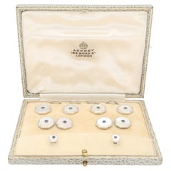 Vintage Mother of Pearl and Sapphire Cufflink and Stud Set