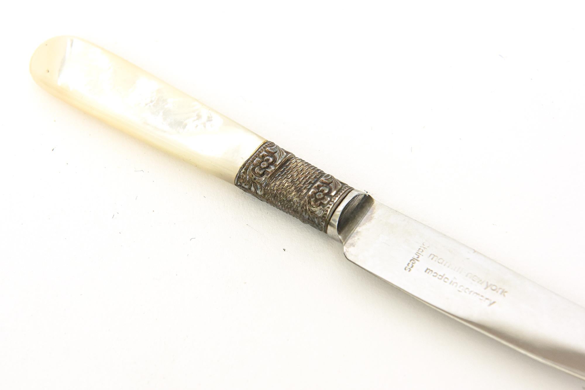  Vintage Perlmutt und Edelstahl Appetitanreger Messer Set von 8 im Angebot 2