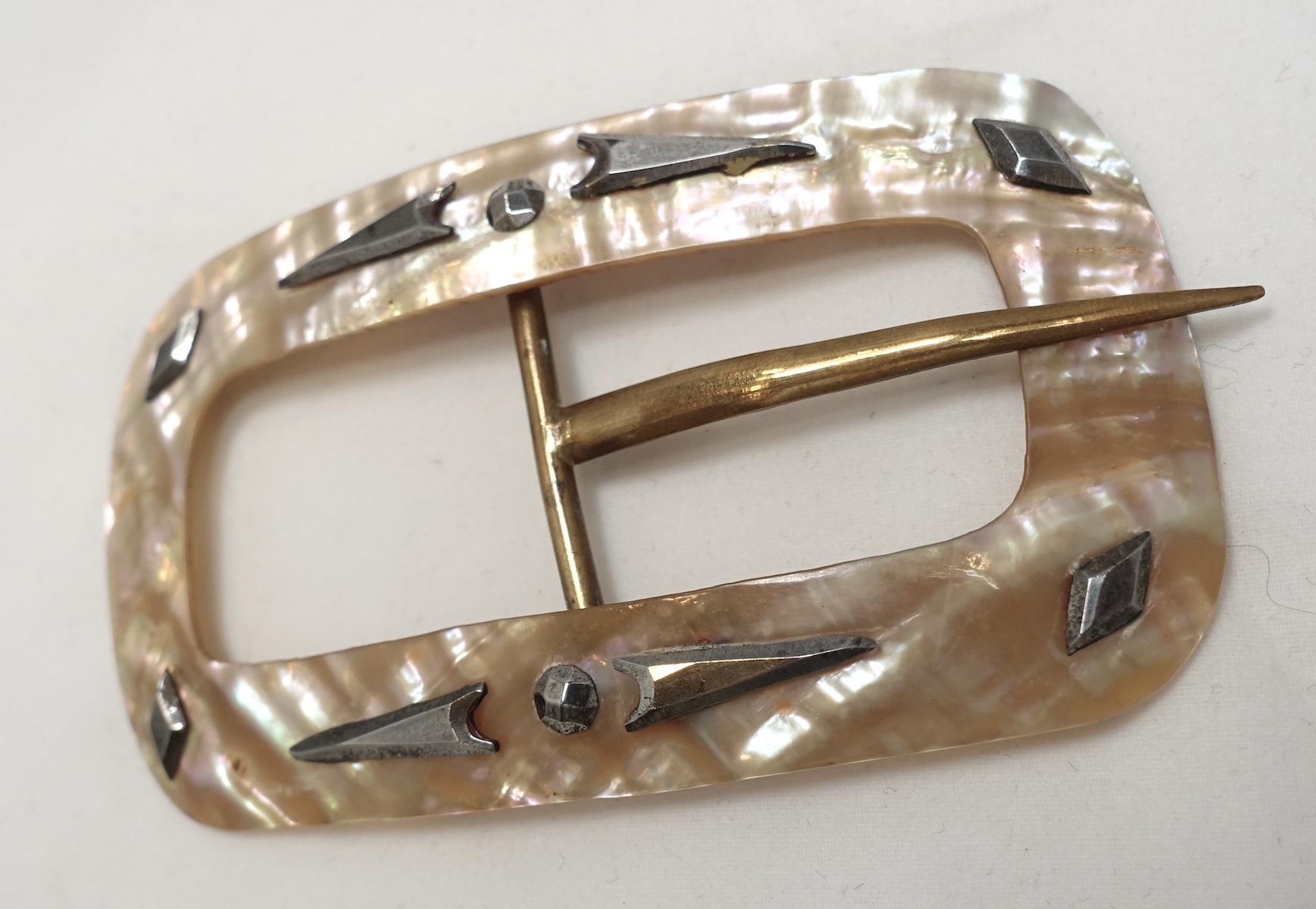 Brown Vintage Mother of Pearl Belt Buckle For Sale