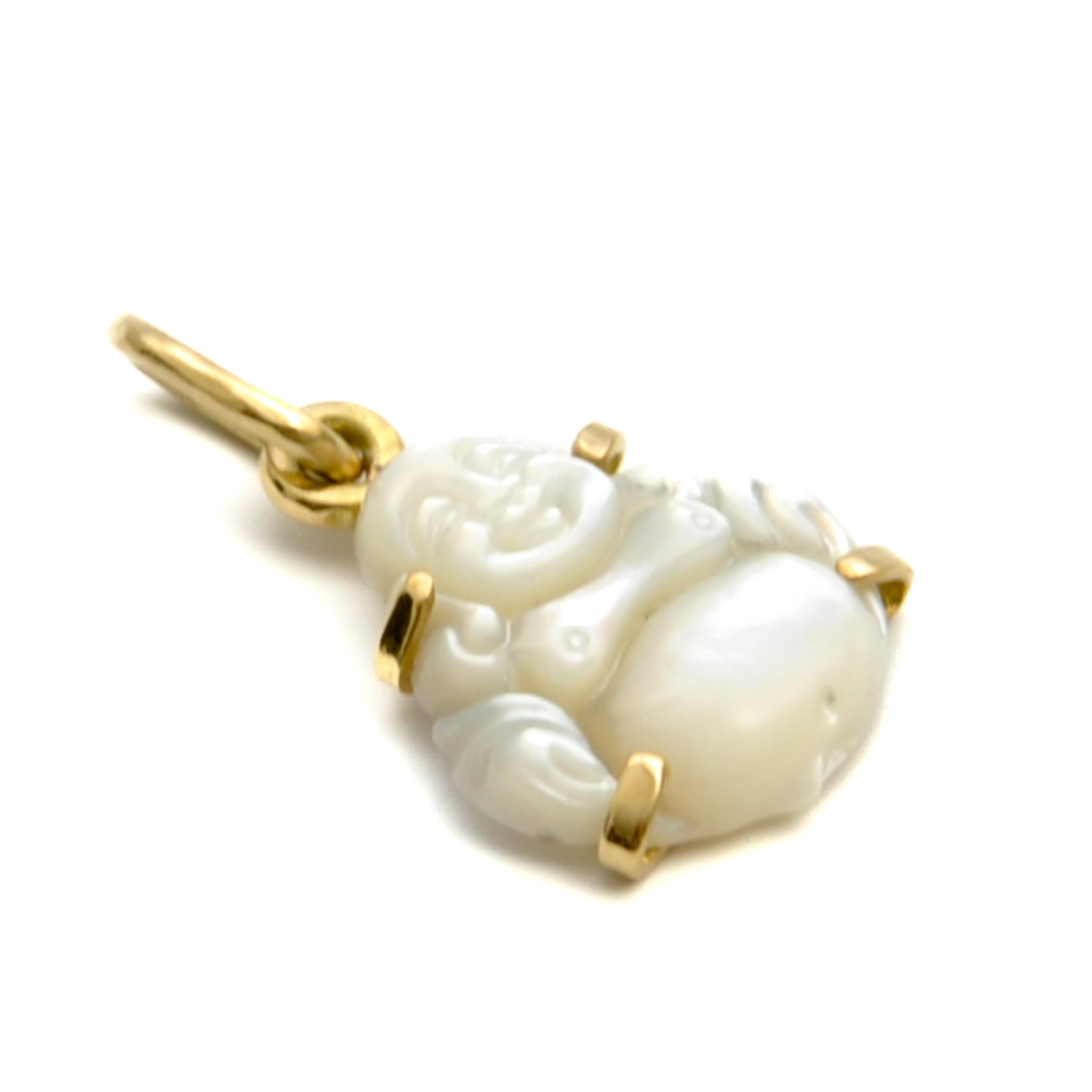 Mixed Cut Vintage 14K Gold Mother of Pearl Buddha Charm Pendant For Sale
